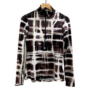 NIKE Pro Half Zip Long Sleeve Athletic Pullover Top Abstract Black White M.